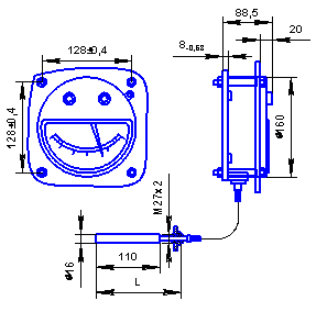 Габаритные и присоединительные размеры дистанционного термометра ТКП-160Сг
