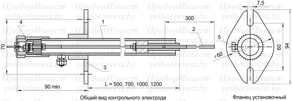 КЭ Контрольный электрод исполнений 00, 01, 02, 03 и его габаритные размеры доступен к заказу в компании Приборинвест, РБ