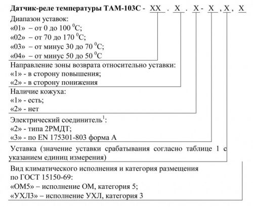 Карта для заказа датчика-реле ТАМ-103С у Приборинвест